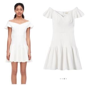 Rebecca‎ Taylor White Short sleeve Off-the-Shoulder Textured Dress Size 10